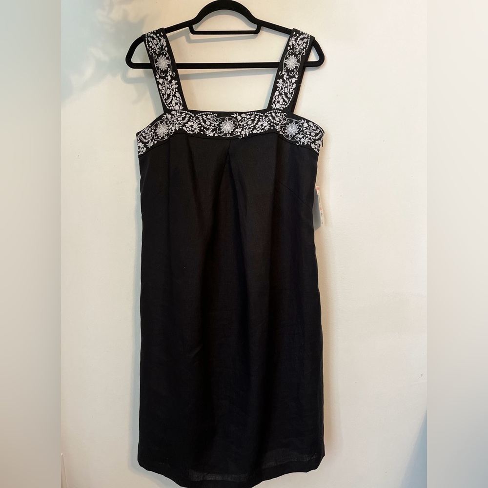 Style & Co womens Embroidered Black Linen Dress Size 10!